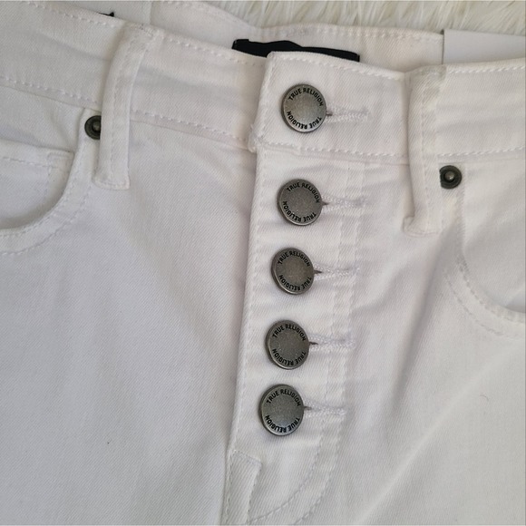 True Religion High Waist Button Fly Starr Optic White Distressed Jeans NWT SZ 25 - Picture 7 of 16